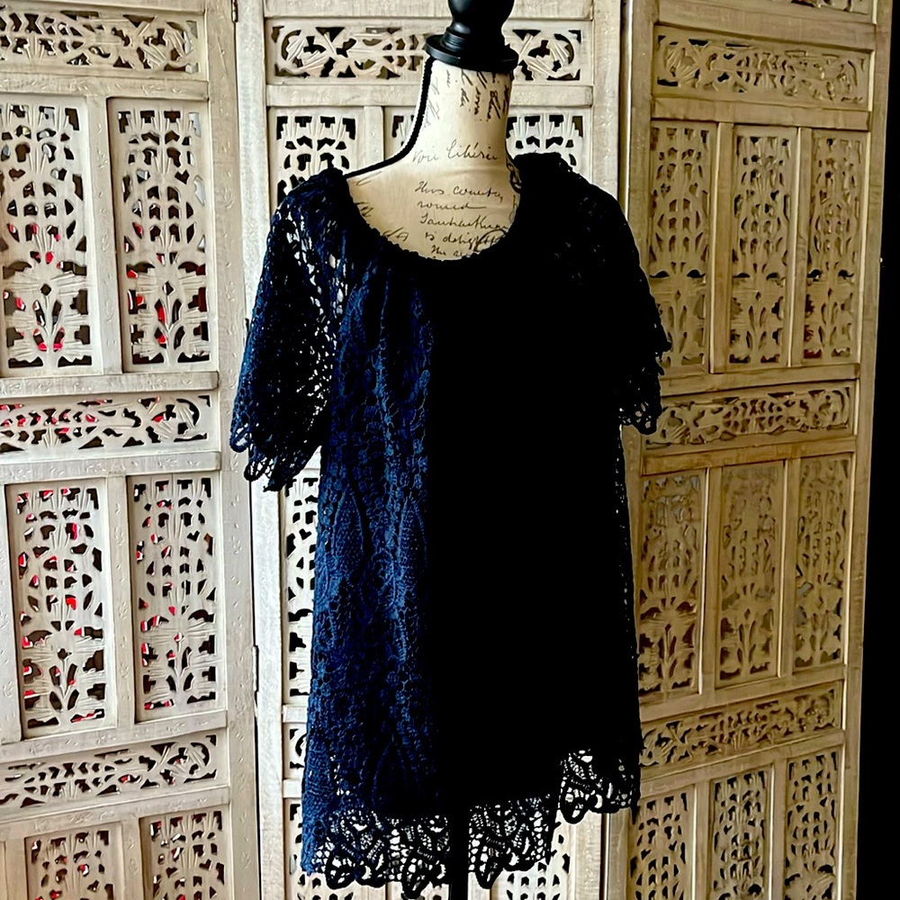 Navy lace short sleeve top.